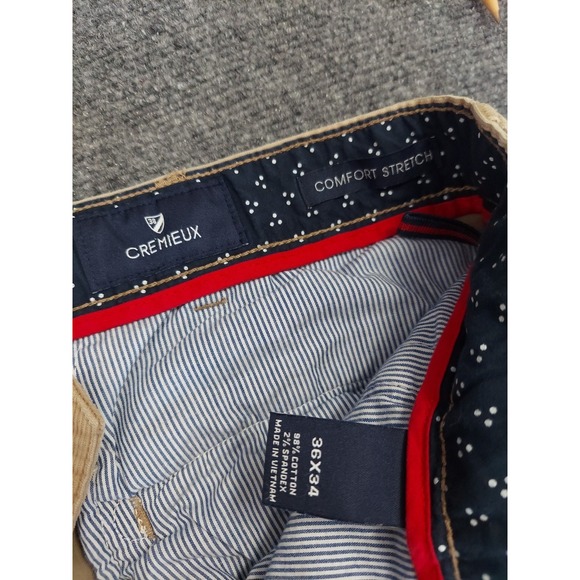 Cremieux Pants Mens 36x32 Beige Madison Corduroys Comfort Stretch Flat Front - Picture 4 of 11